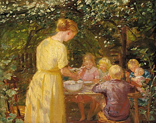 Midday lunch in the garden, 1917, Anna Ancher