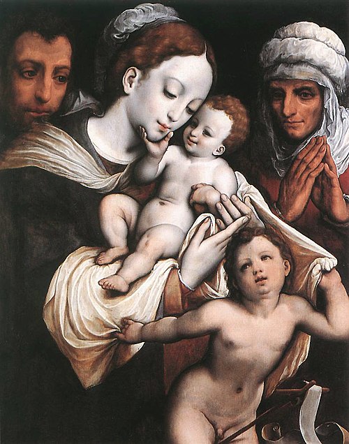 Holy Family with Elisabeth and John the Baptist, 1520, Cornelis van Cleve