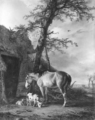 Een paard en drie geiten voor een schuur, 1803, Jan Kobell