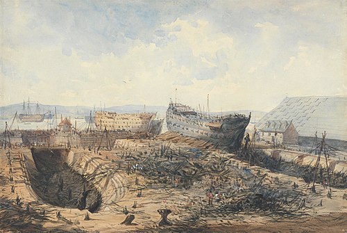 Plymouth Dockyard after the Fire, 1840, William Callow