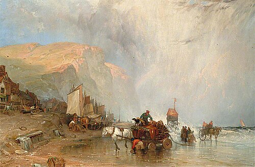 Coastal Scene, Fishermen Unloading Their Catch, , William Callow