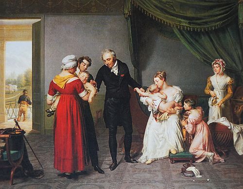 Le médecin Jean Louis Alibert (1768-1837) procédant à une vaccination anti-variolique, 1820, Constant Joseph Desbordes