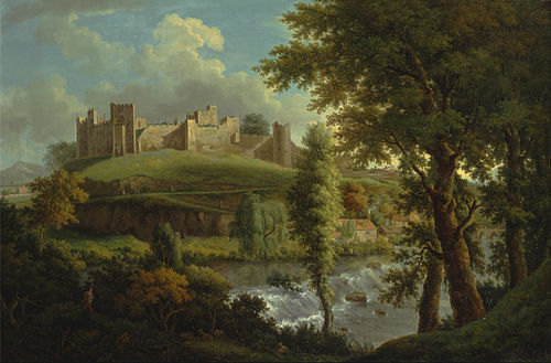 Ludlow Castle with Dinham Weir, from the South-West, 1765, Samuel Scott