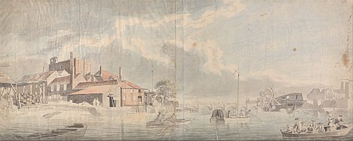 A Thames Wharf with Westminster Bridge in the Distance, , Samuel Scott