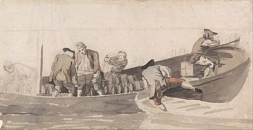 Men Loading a Boat with Barrels, , Samuel Scott