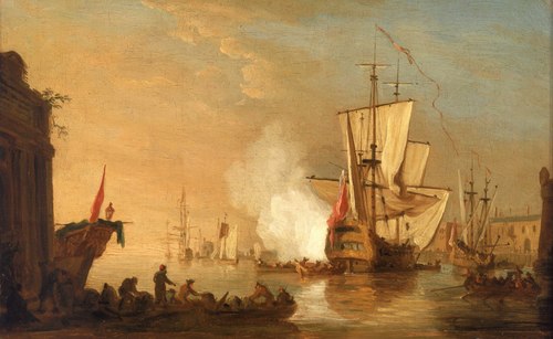 An English Man-of-War Firing a Salute, 1765, Samuel Scott