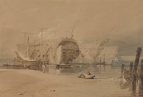 Hulks at Plymouth, , Samuel Prout