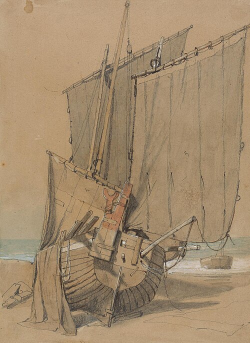Fishing Boats on the Beach with Sails Drying, , Samuel Prout