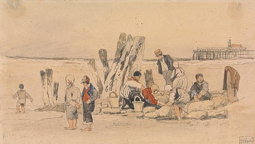 Fisherfolk on the Beach, Ostend, , Samuel Prout
