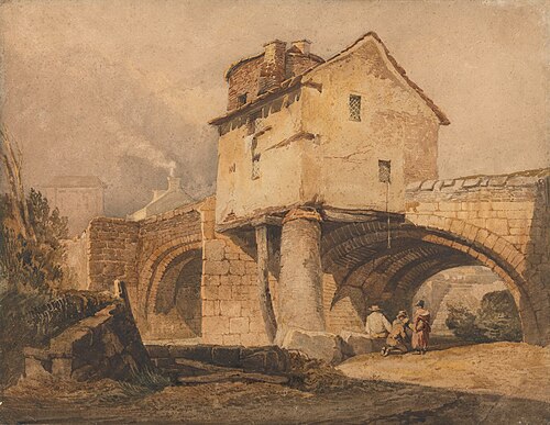 The Monnow Bridge, Monmouthshire, 1814, Samuel Prout