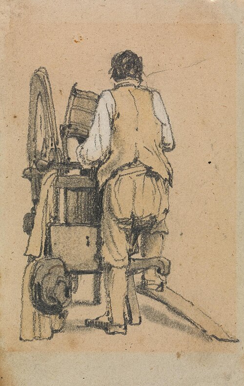 A Laborer Seen From Behind Operating a Machine, 1841, Samuel Prout