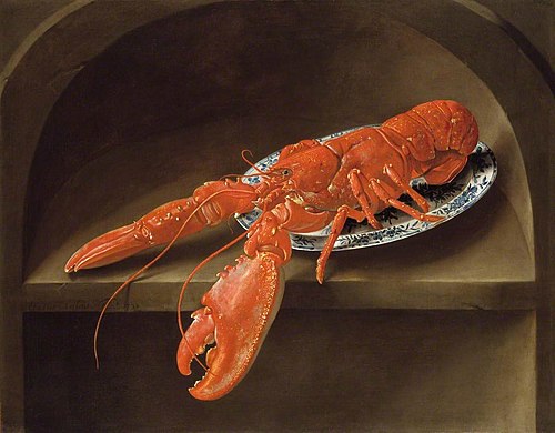 Lobster on a Delft Dish, 1738, Charles Collins