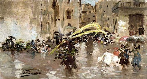 Domingo de Ramos en la Plaza de la Virgen, 1875, Ignasi Pinazo i Camarlench