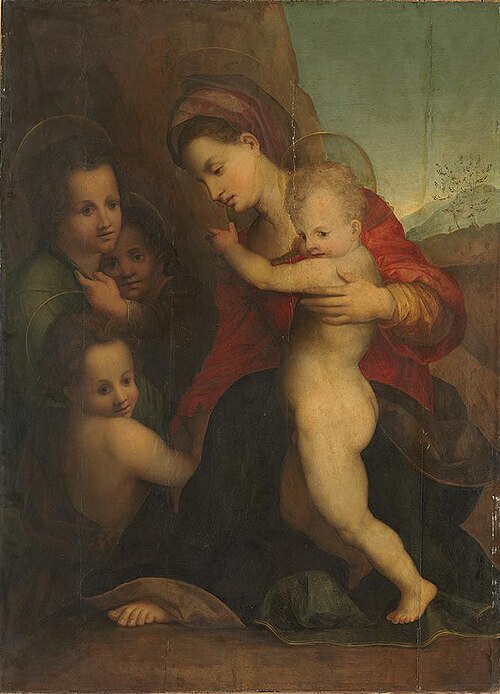 Mary with Child, John the Baptist, and Angels, 1550, Domenico Puligo
