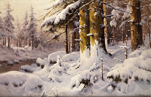 Wintry forest landscape, , Walter Moras