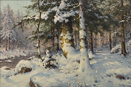 Winter landscape with a creek, , Walter Moras