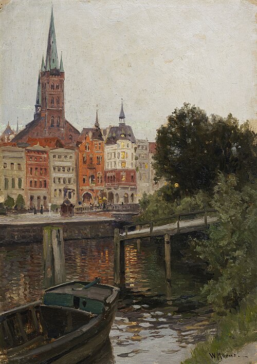 View over the Trave to St. Petri in Lübeck, 1890, Walter Moras