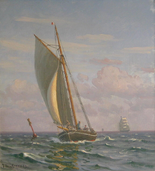 Sailing ships at sea., 1915, Vilhelm Arnesen
