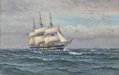 The frigate Jylland at sea., 1915, Vilhelm Arnesen