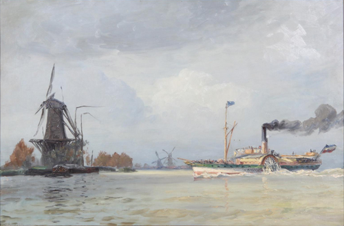 A paddle steamer off the coast of the Netherlands., 1915, Vilhelm Arnesen