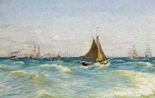 A cutter and other ships at sea., 1915, Vilhelm Arnesen