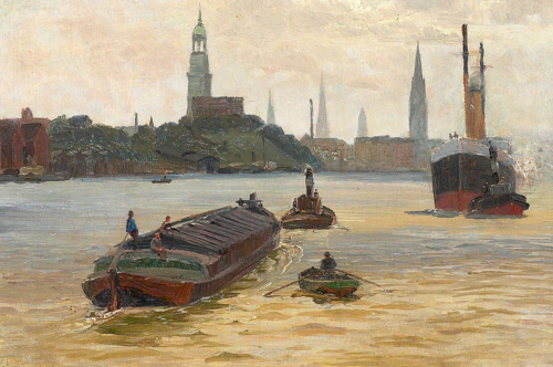 Scenery from the harbour of Hamburg., 1915, Vilhelm Arnesen