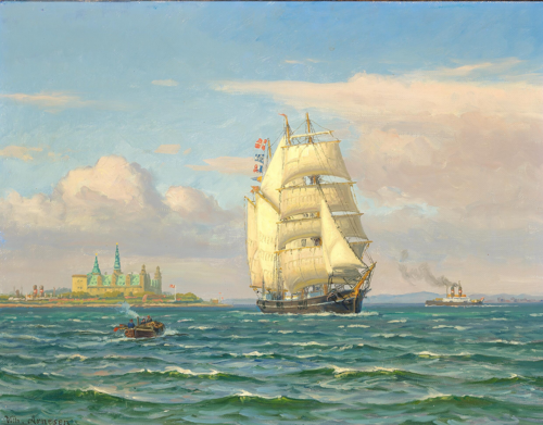 Ships in the Sound off Kronborg., 1915, Vilhelm Arnesen