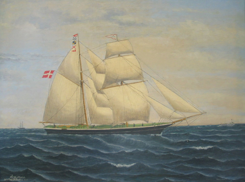Ships portrait. Freya of Thisted. Master D. C. Davidsen., 1879, Vilhelm Arnesen