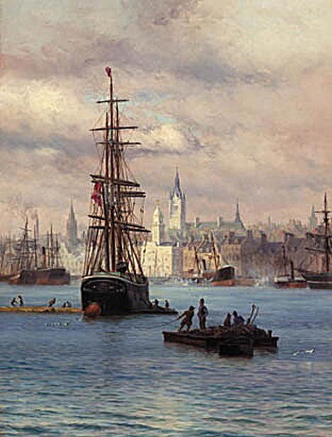 A Danish three master at a port., 1888, Vilhelm Arnesen