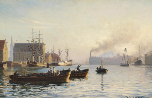 View of the port of Copenhagen including Christianshavn., 1889, Vilhelm Arnesen