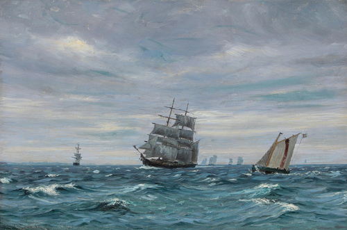 Sailing ships in a light gale., 1892, Vilhelm Arnesen
