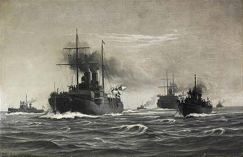 A Danish squadron on its way to Kiel., 1895, Vilhelm Arnesen