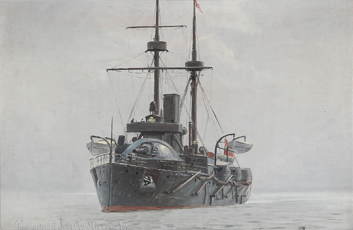 The coastal defence ship Iver Hvitfeldt., 1896, Vilhelm Arnesen