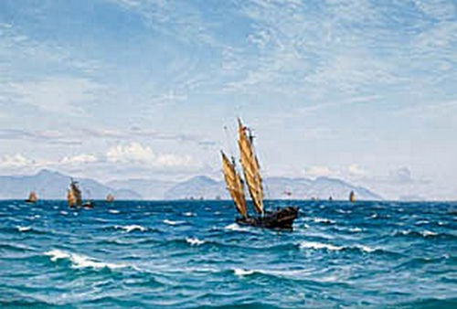 Sailing ships off Hong Kong., 1900, Vilhelm Arnesen