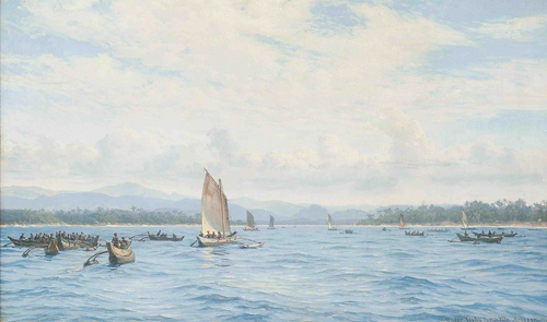 Fishing boats with outriggers, Ceylon., 1900, Vilhelm Arnesen