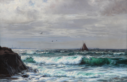 Costal scene with ships off Kullen, Sweden., 1901, Vilhelm Arnesen