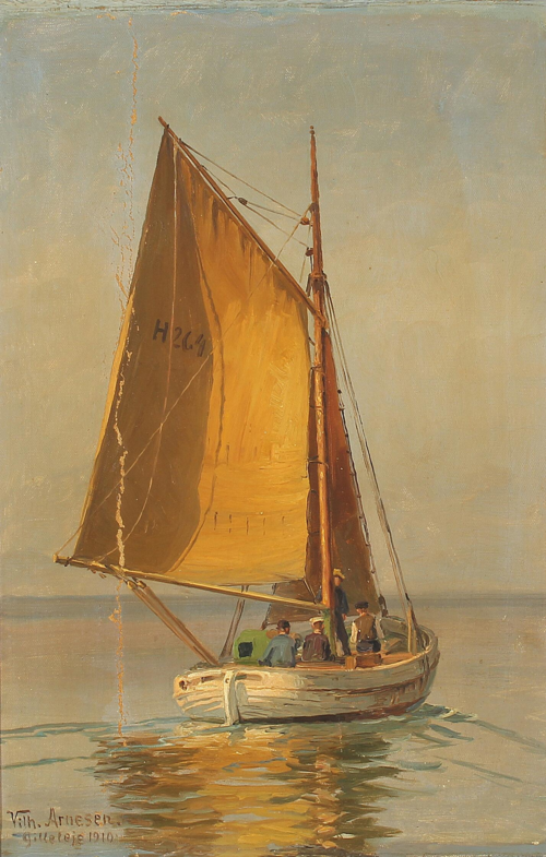 A fishing boat off Gilleleje., 1910, Vilhelm Arnesen