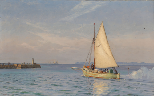 A summer evening in Gilleleje harbour., 1910, Vilhelm Arnesen