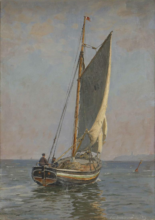 A fishing boat in light sunshine., 1911, Vilhelm Arnesen