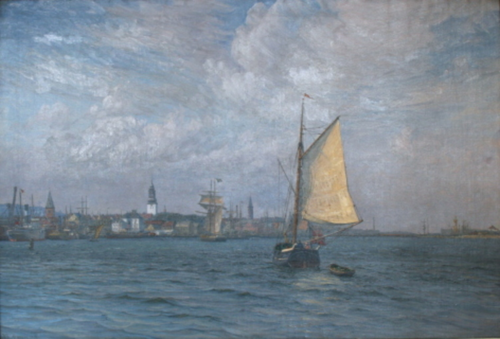 Limfjorden with a view of Aalborg., 1913, Vilhelm Arnesen