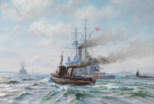 The Peder Skram passing Kronborg Castle., 1914, Vilhelm Arnesen