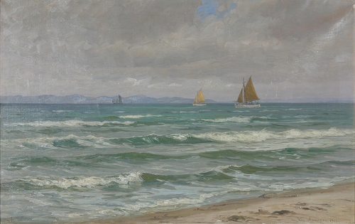 Sailing ships at sea. 1916., 1916, Vilhelm Arnesen