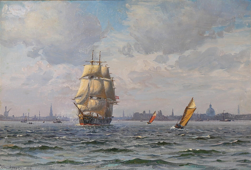 Sailing ships off Copenhagen., 1916, Vilhelm Arnesen
