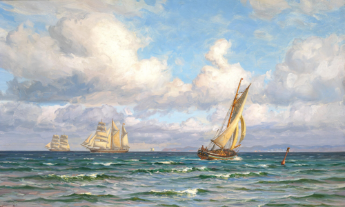 Sailing ships off Kullen, Sweden., 1917, Vilhelm Arnesen