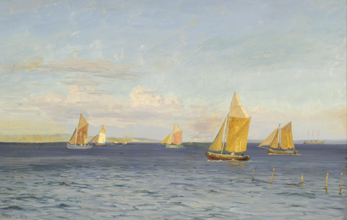 Sailboats at sea., 1918, Vilhelm Arnesen