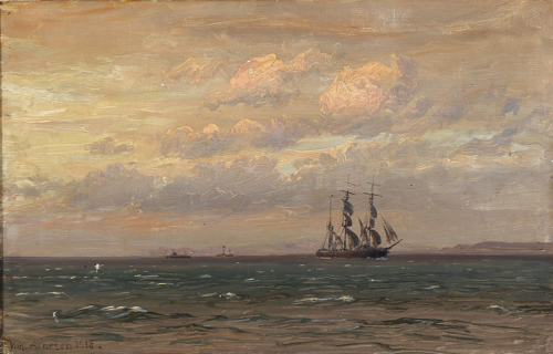 Sailing ships on a cloudy day., 1918, Vilhelm Arnesen