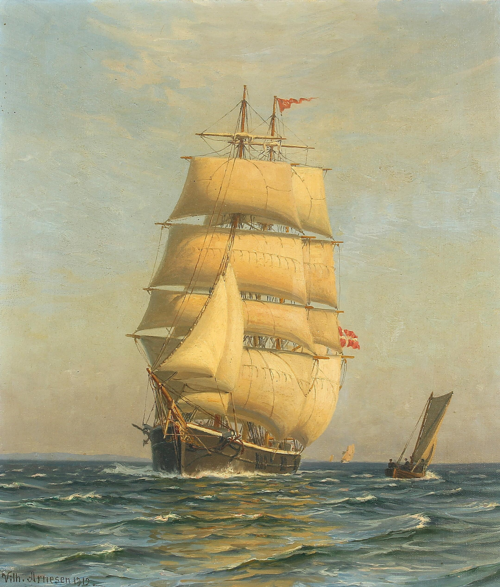 Ships in the Sound off Snekkersten., 1919, Vilhelm Arnesen