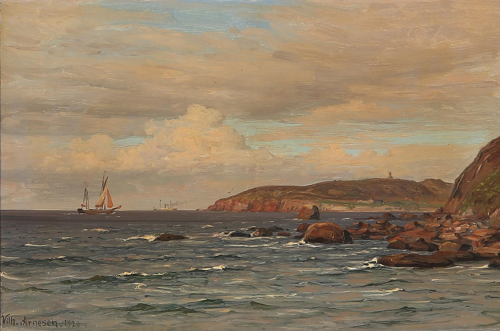 Coastal scene at Hammershus on Bornholm., 1920, Vilhelm Arnesen