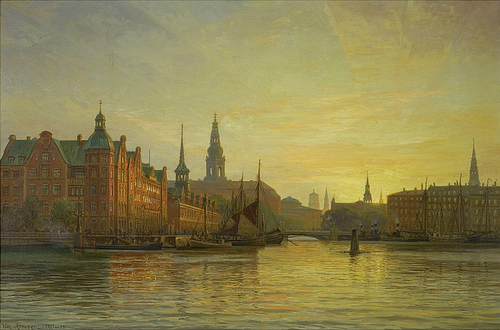 View of Langebro, Christiansborg and the Stock Exchange, Copenhagen., 1921, Vilhelm Arnesen