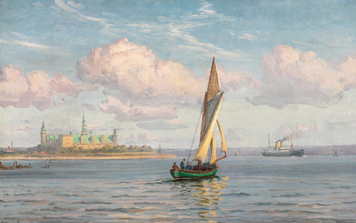 Ships off Kronborg castle., 1921, Vilhelm Arnesen